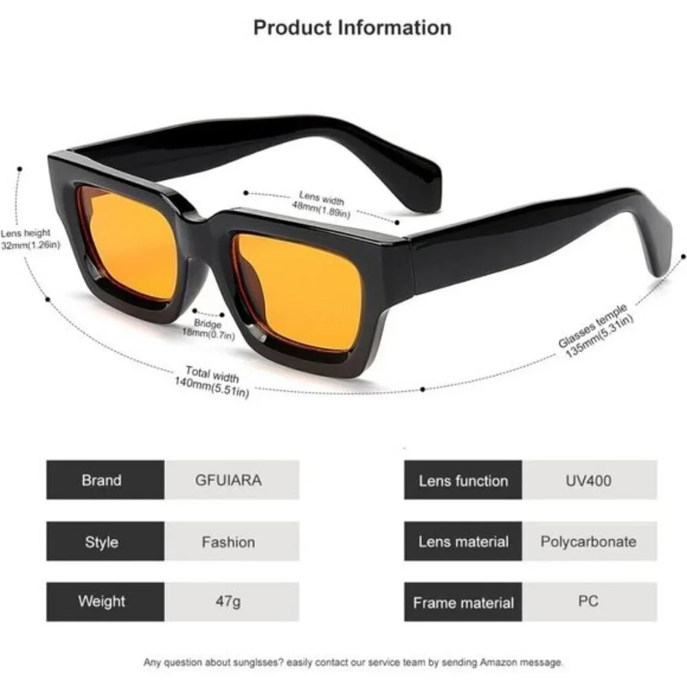 ⚡Men A-black/Yellow Fashion Trendy Square Shades Rectangle Designer SunGlasses
